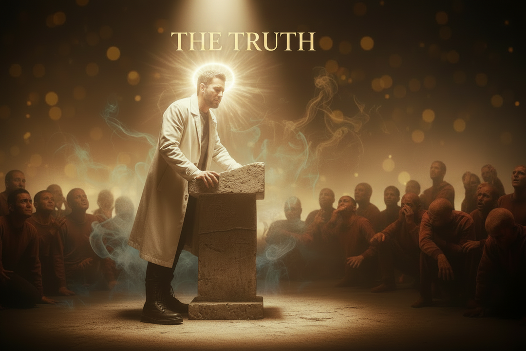 An enlightened man speaking at a podium before a crowd - Speak Your Truth | Infinite1