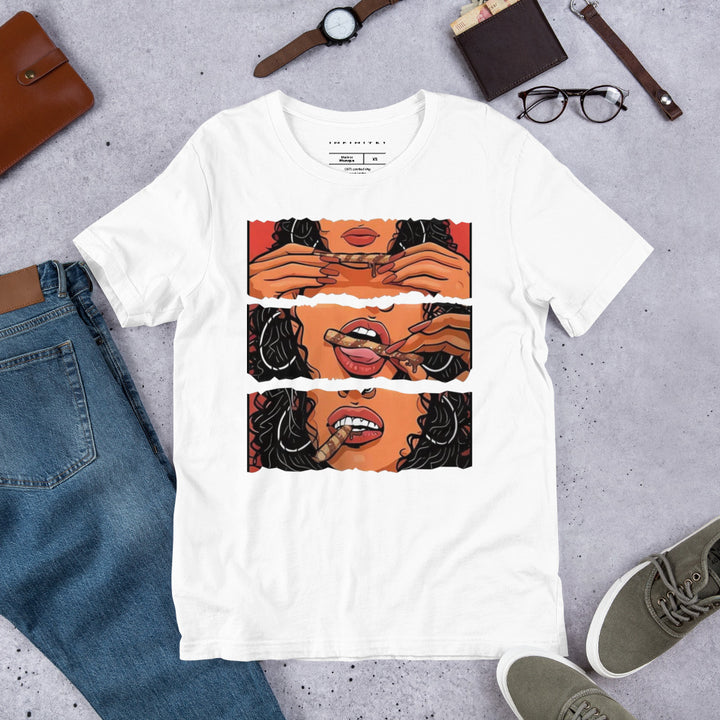 A lifestyle mockup of the Men's Candy Girl Culture Theme Graphic Tee, front view. 
