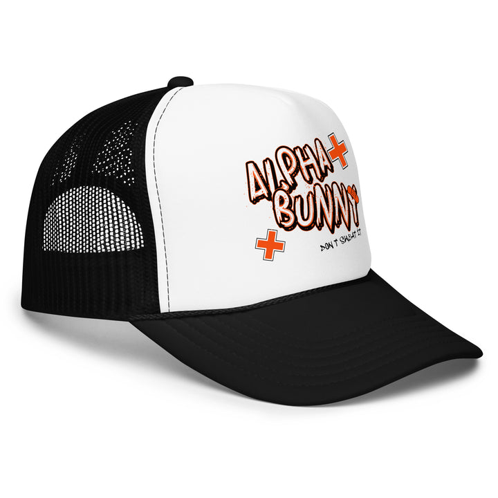 Alpha Bunny Foam Trucker Hat, front right  view.