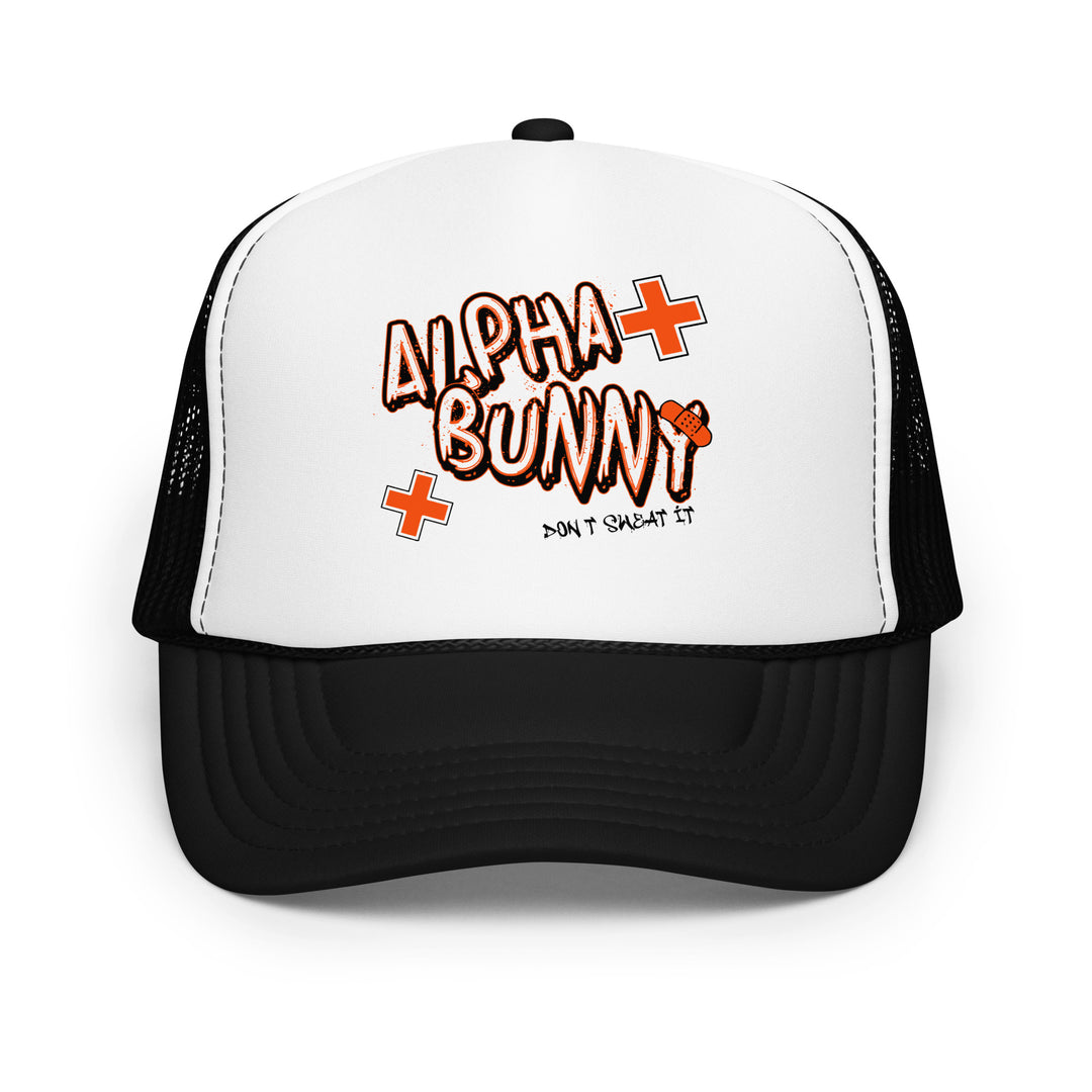 Alpha Bunny Foam Trucker Hat, front view.