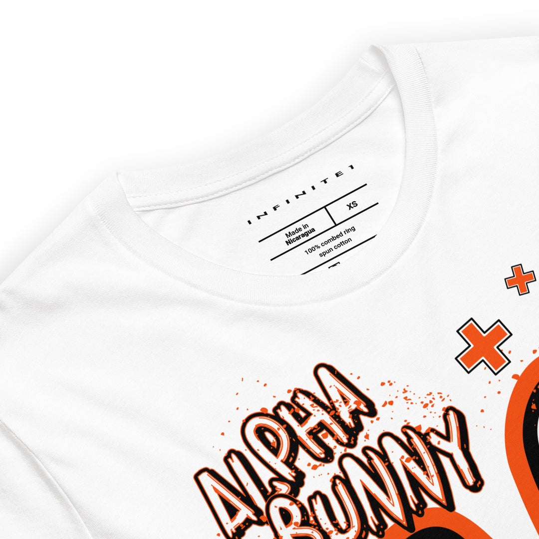Alpha Bunny Theme Graphic Tee, close-up front view.