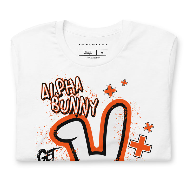 Alpha Bunny Theme Graphic Tee, folded front view.