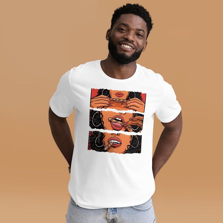 An urban man in a studio is wearing the Candy Girl Graphic Tee, front view.