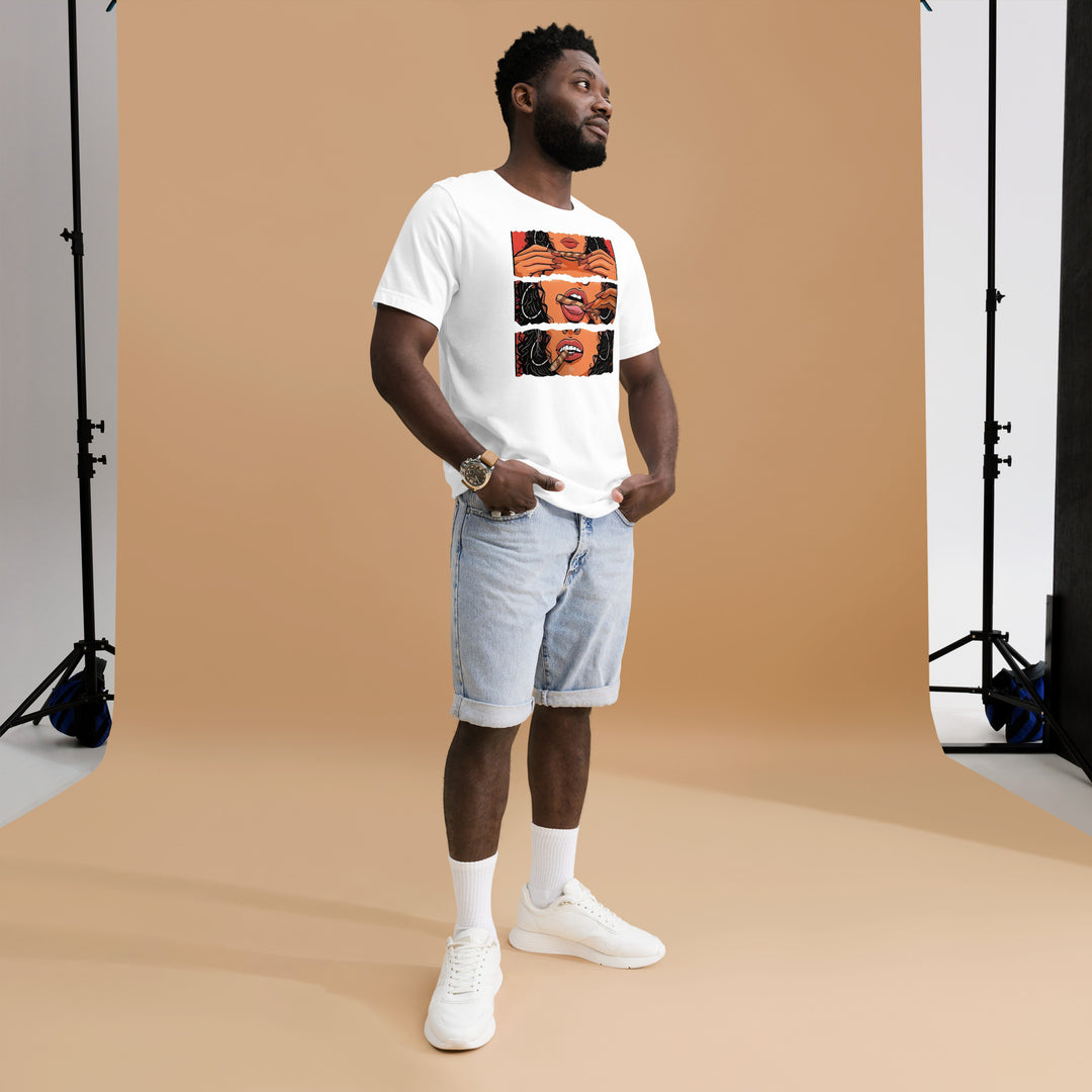An urban man in a studio is wearing the Candy Girl Graphic Tee, full front view.