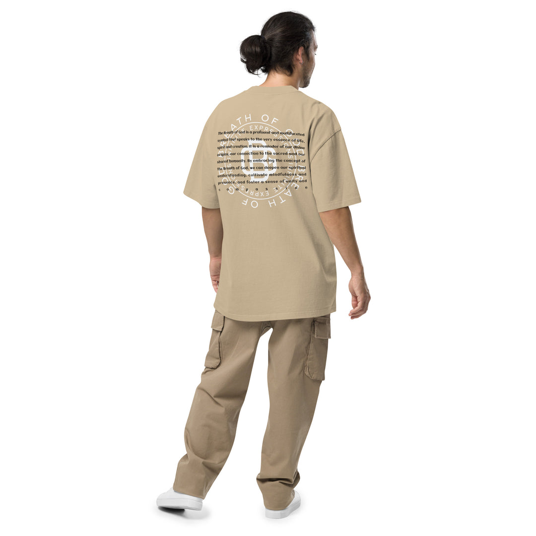 An urban man is wearing the Breath Of God Concept Tee, back view.