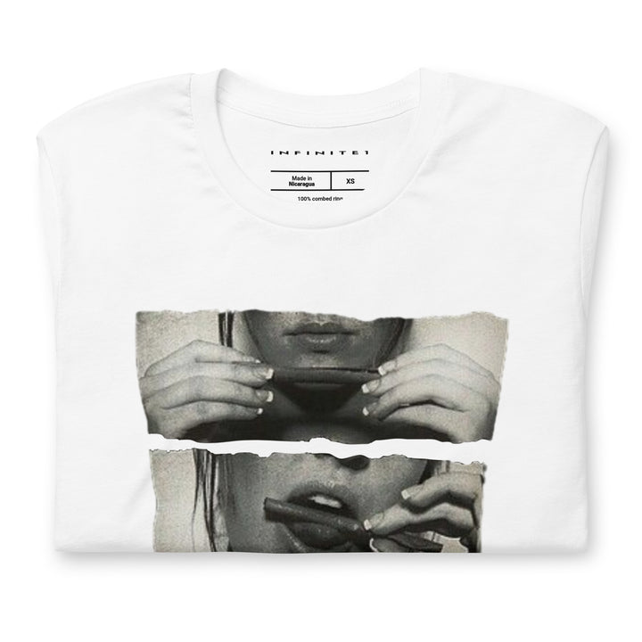 Blunt Girl Culture Theme Graphic Tee, folded front view.