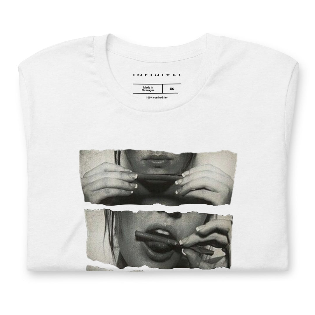 Blunt Girl Culture Theme Graphic Tee, folded front view | Infinite1