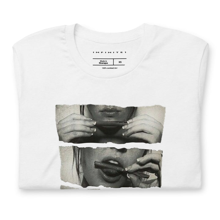 Blunt Girl Culture Theme Graphic Tee, folded front view | Infinite1