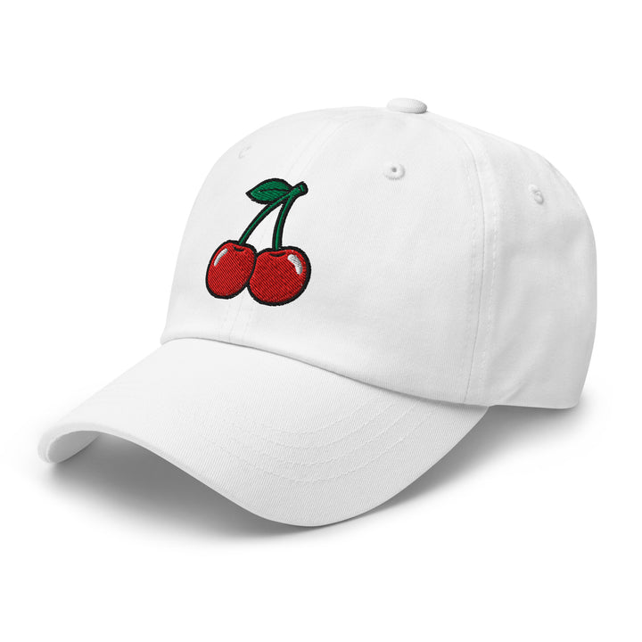 Cherry Bomb Dad Hat in White — Front Left View