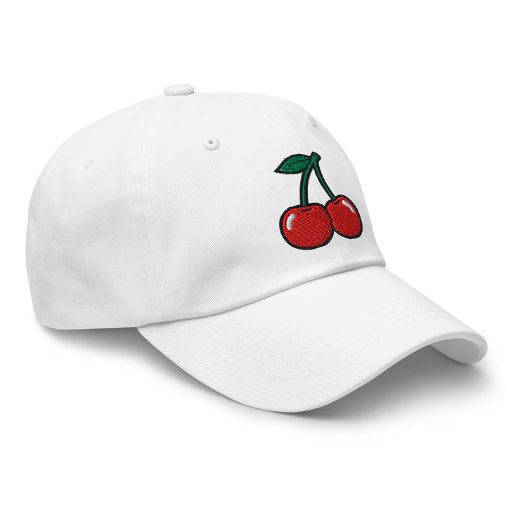 Cherry Bomb Dad Hat in White — Front Right View