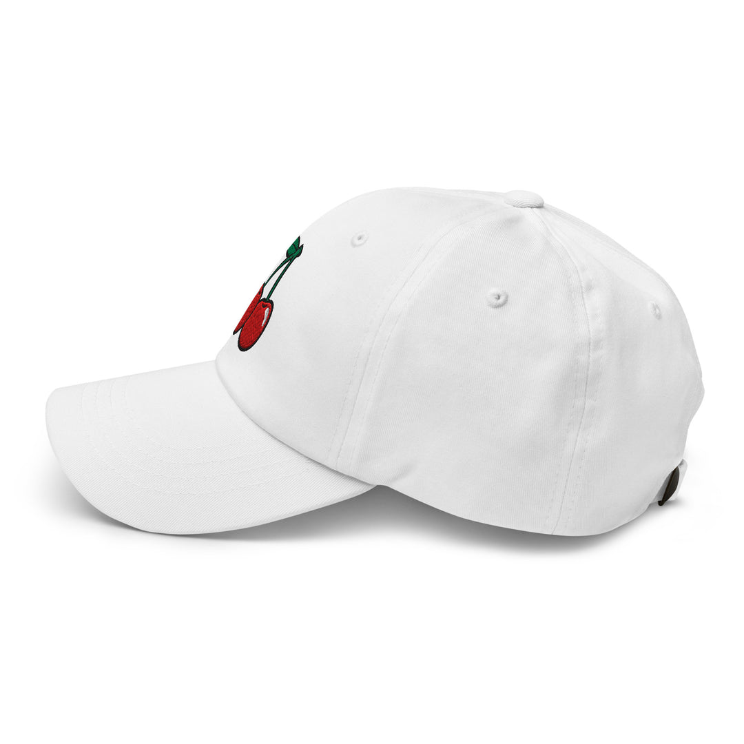 Cherry Bomb Dad Hat in White — Left Side View