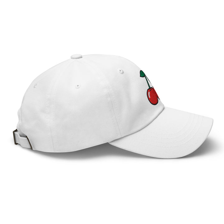 Cherry Bomb Dad Hat in White — Right Side View