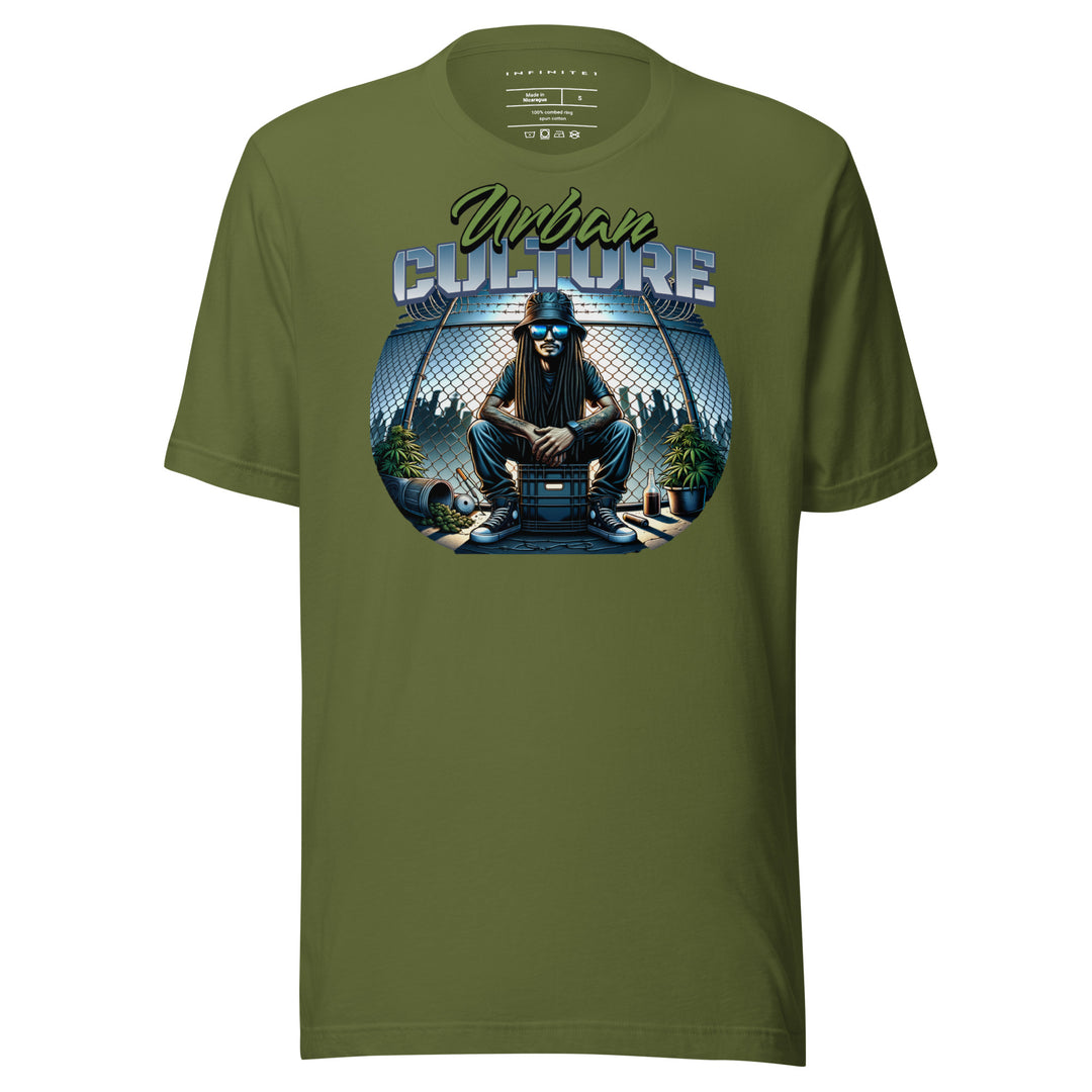 Culture Graphic Tee in Olive, front view.
