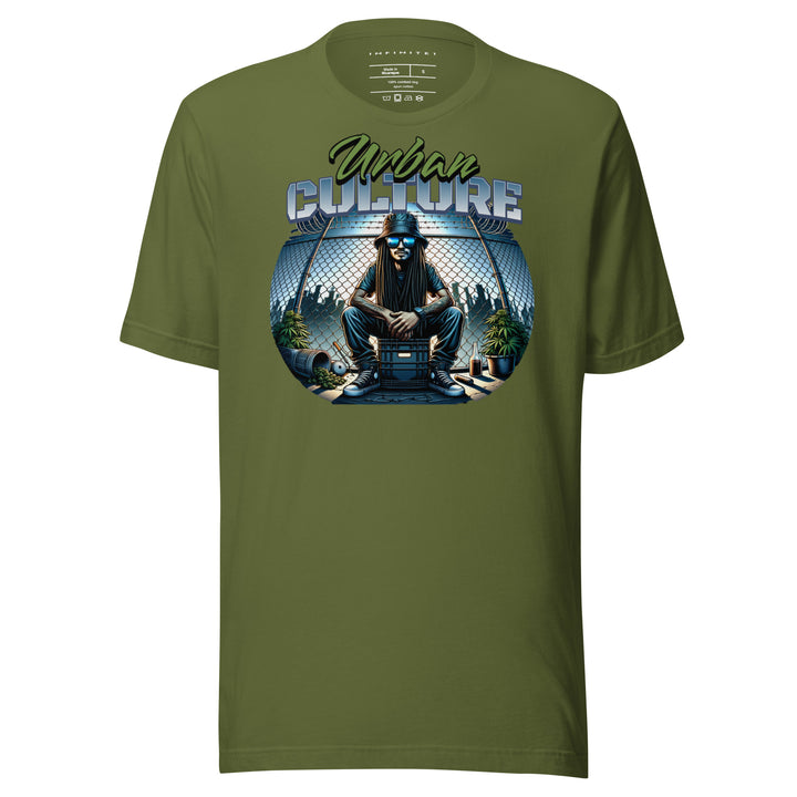Culture Graphic Tee in Olive, front view.
