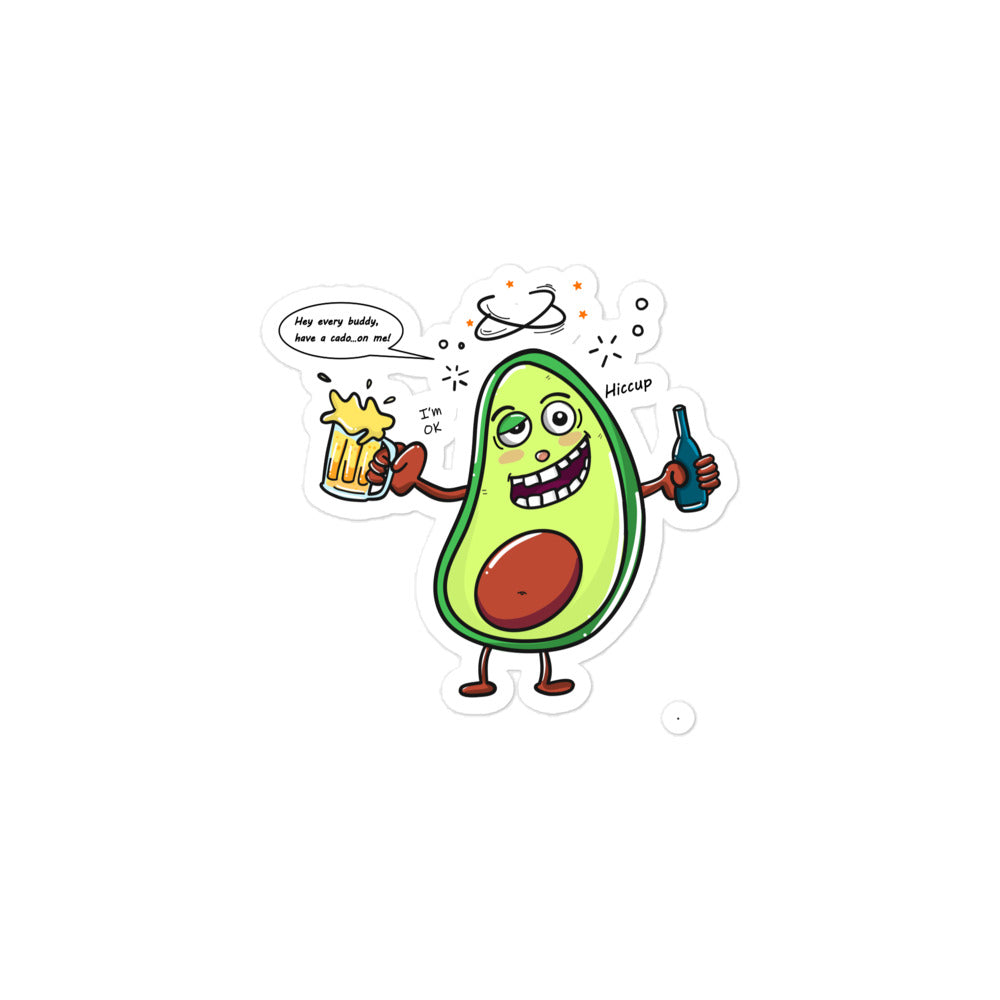 Drunken Avocado Bubble-Free Sticker, 3" x 3"