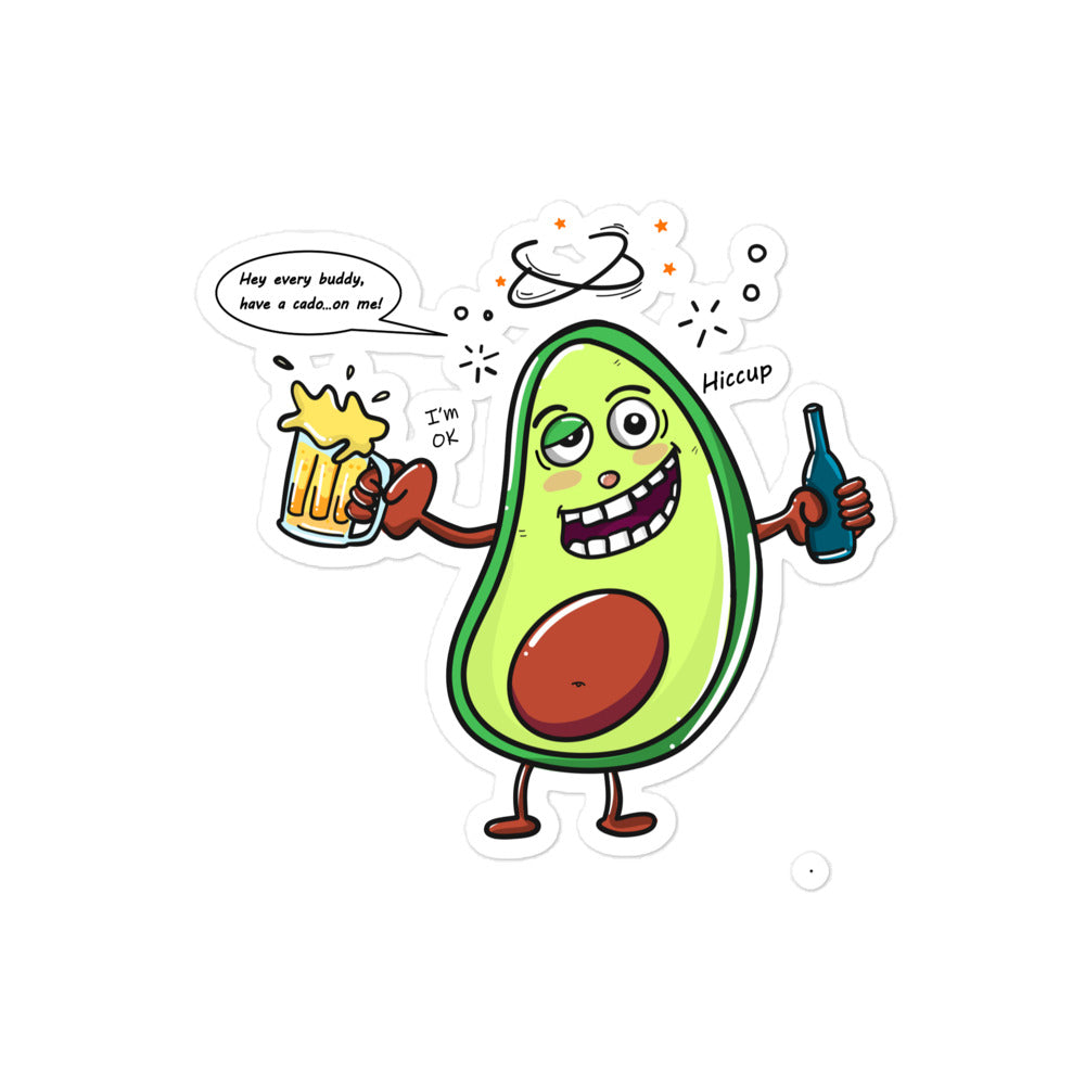 Drunken Avocado Bubble-Free Sticker, 4" x 4"