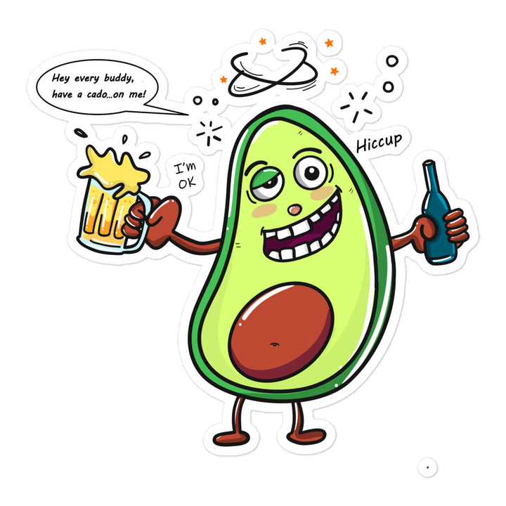 Drunken Avocado Bubble-Free Sticker, 5.5" x 5.5"