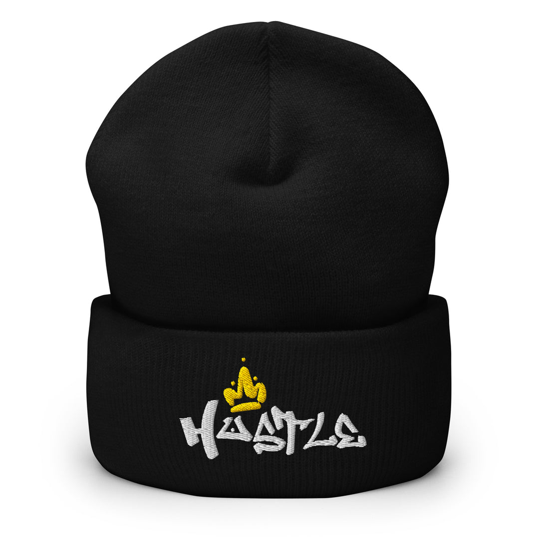 Embroidered Hustle King Theme Cuffed Beanie – Front View