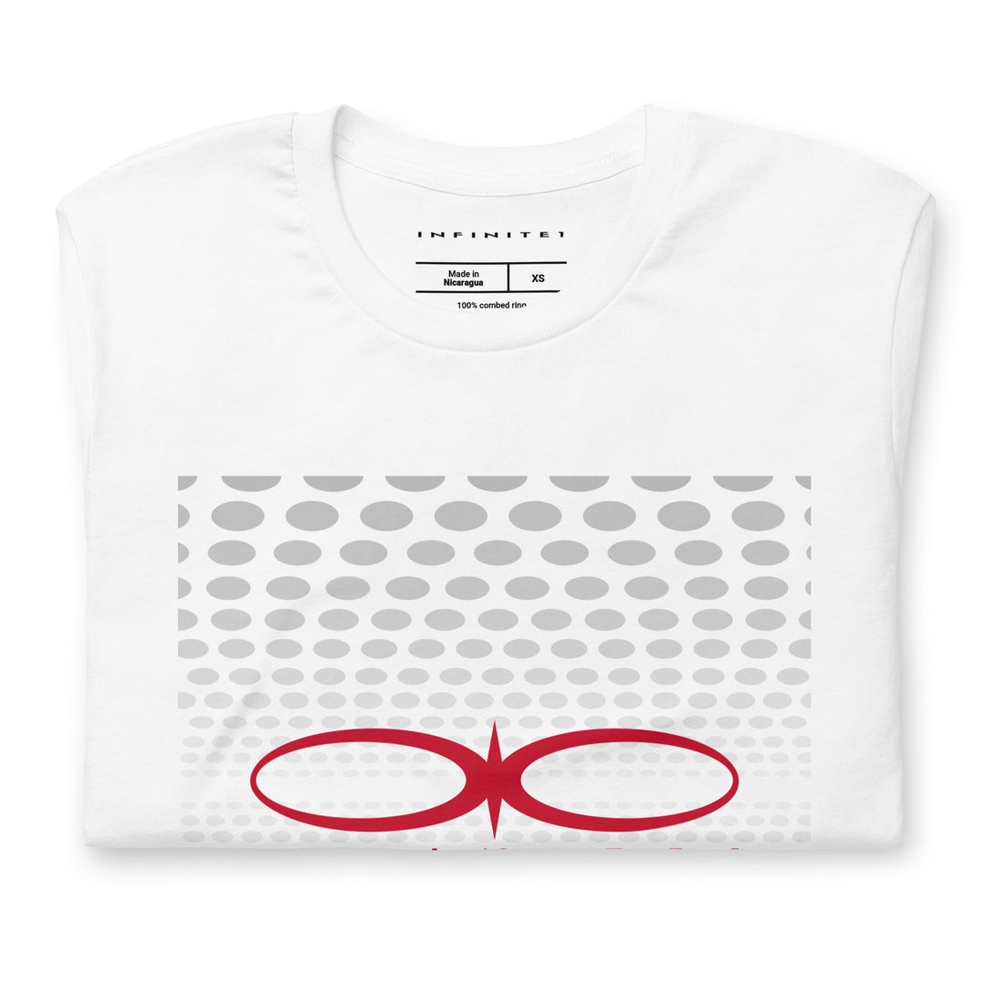 Fibonacci Pattern And Brand Logo Graphic Tee, folded front view.