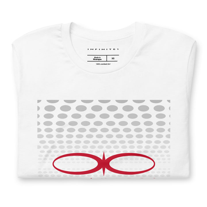 Fibonacci Pattern And Brand Logo Graphic Tee, folded front view.
