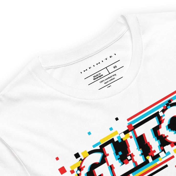 Glitch Effect Graphic Tee, close-up front view.