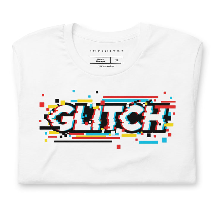 Glitch Effect Graphic Tee, folded front view.