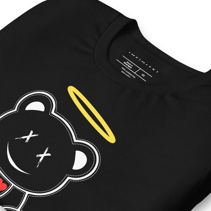 Grinning Angel Bear Graphic Tee, folded front left view.