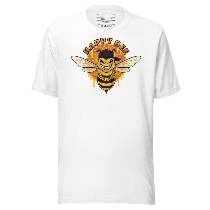 Happy Bee Graphic Tee - white, front view.