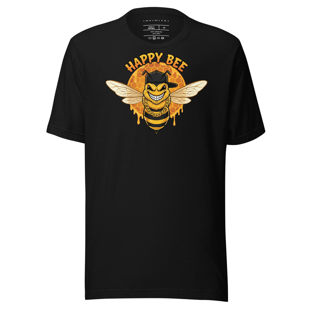 Happy Bee graphic tee in black — front view | Infinite1