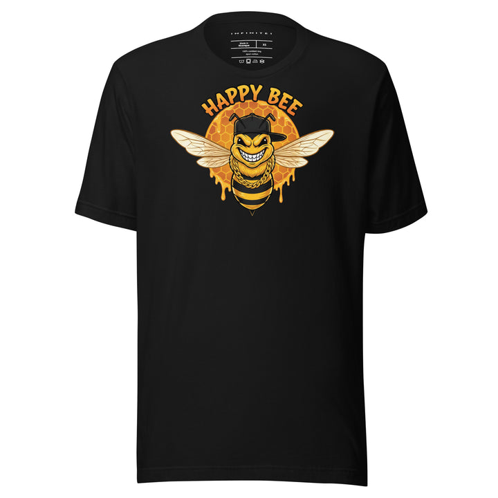 Happy Bee graphic tee in black — front view | Infinite1