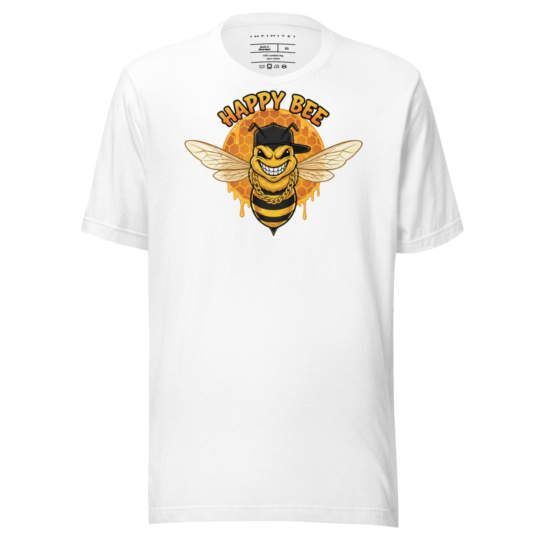 Happy Bee graphic tee in white — front view | Infinite1