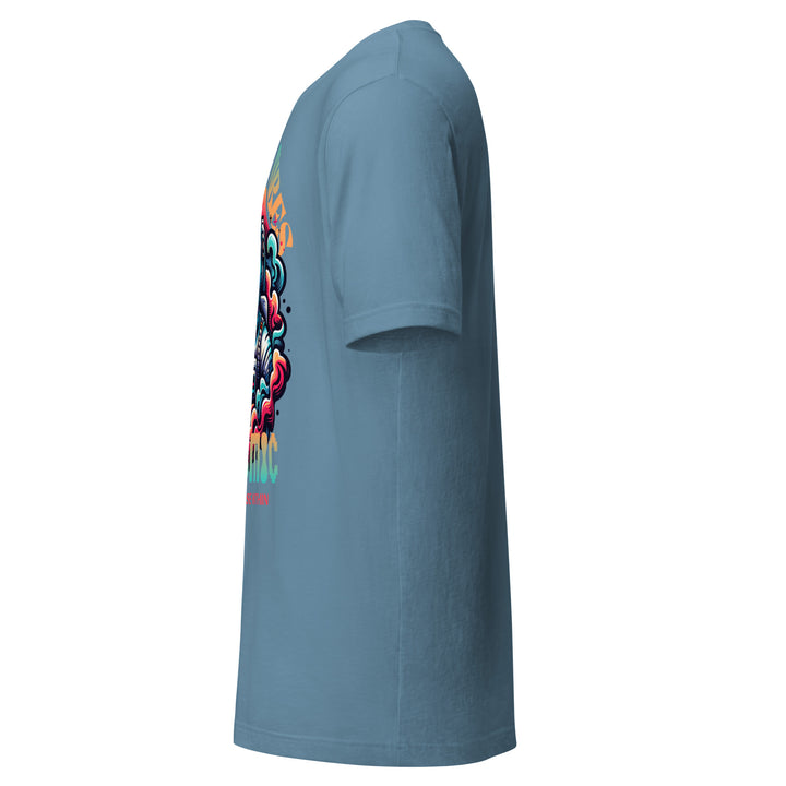 Infinite Vibes Cosmic Universe Graphic Tee in Steel Blue - Left Side View