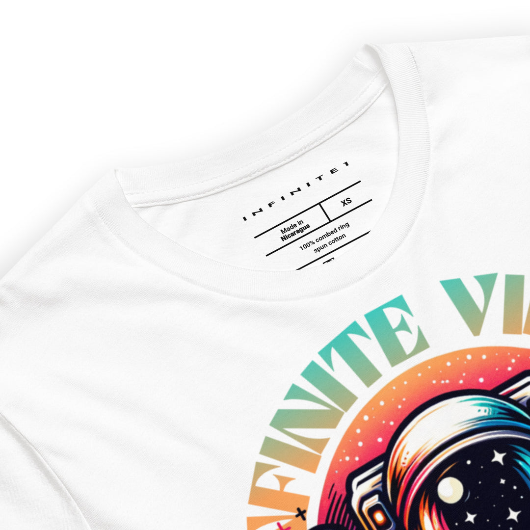 Infinite Vibes Cosmic Universe Graphic Tee in White - Close-Up Front Detail