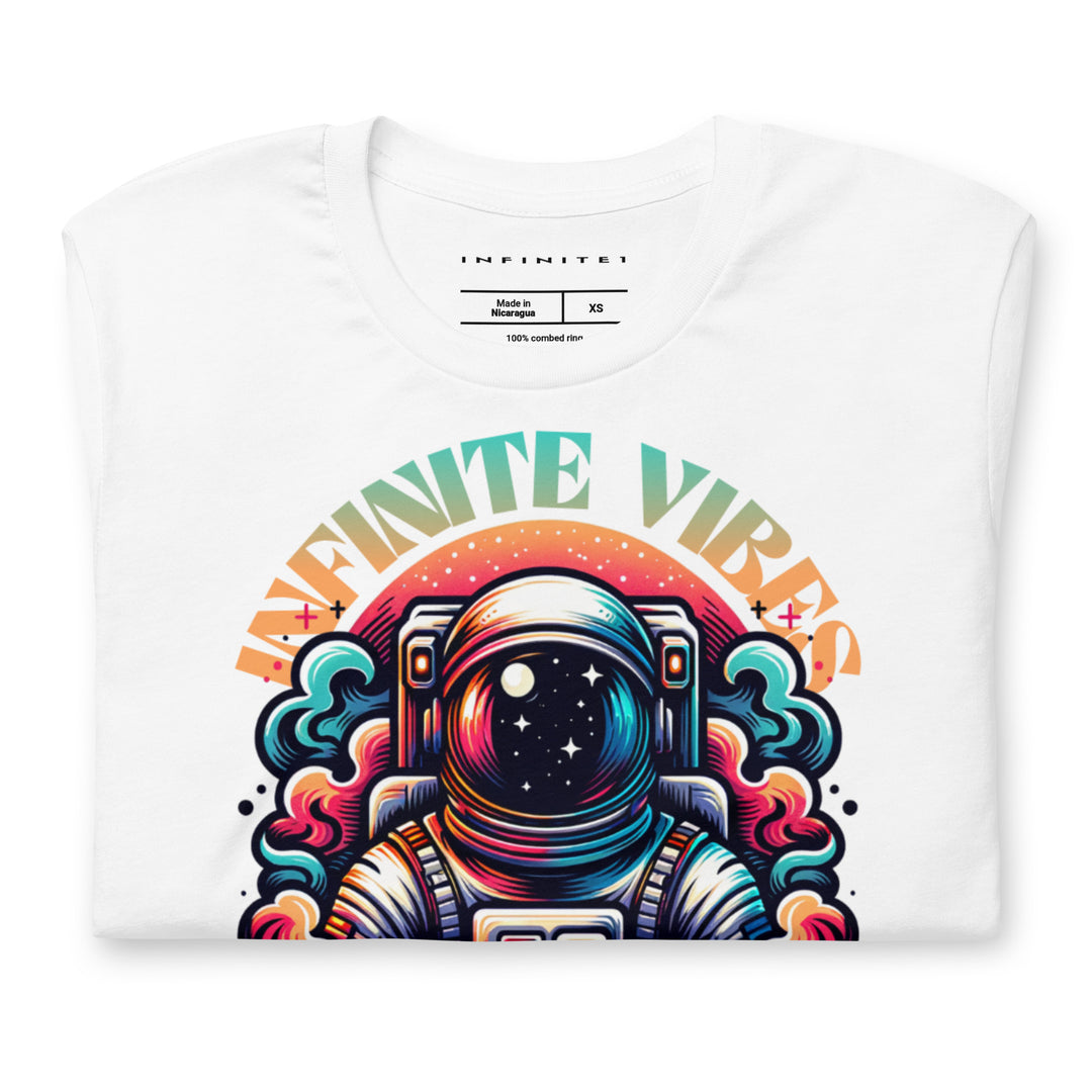 Infinite Vibes Cosmic Universe Graphic Tee in White - Folded Front View