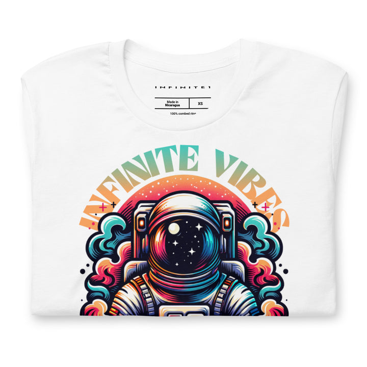 Infinite Vibes Cosmic Universe Graphic Tee in White - Folded Front View