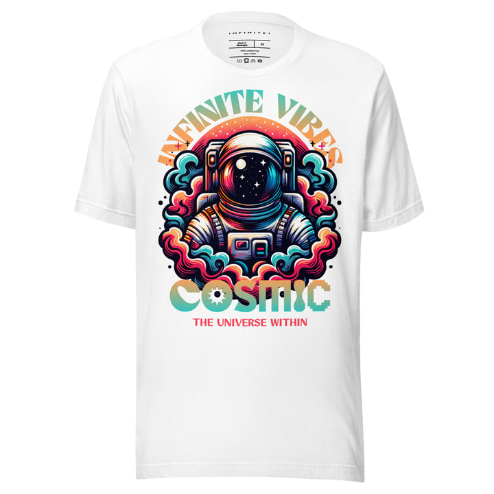 Infinite Vibes Cosmic Universe Graphic Tee in White - Front View