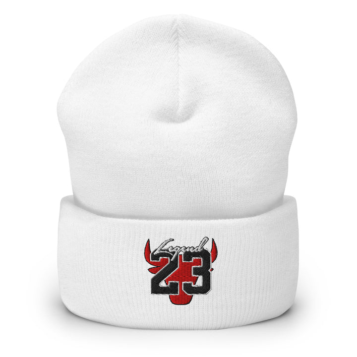 Legend 23 And Tribute Embroidered Cuffed Beanie, front view.