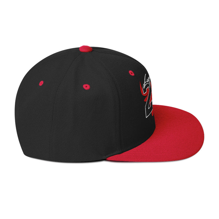 Legend 23 Tribute Embroidered Snapback Hat in Black and Red, right side view | Infinite1
