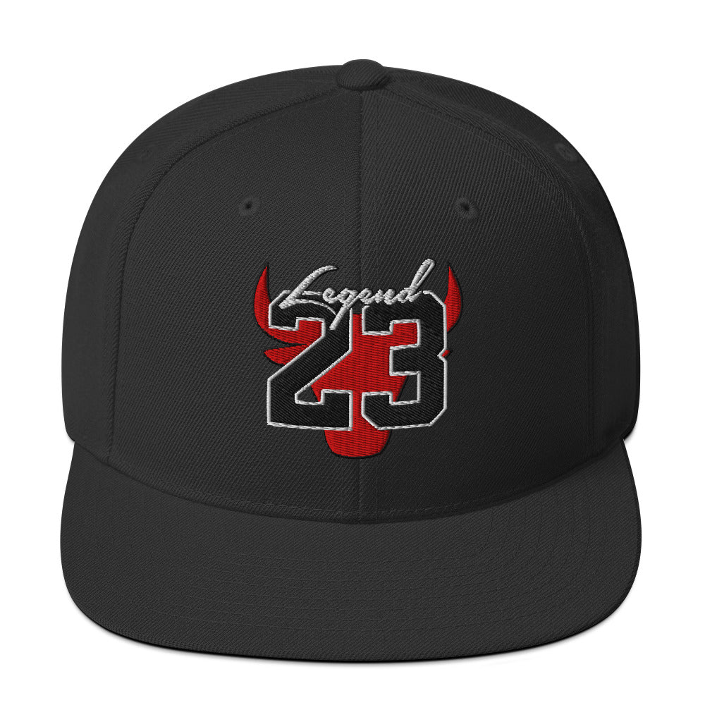 Legend 23 Tribute Embroidered Snapback Hat in Black, front view | Infinite1