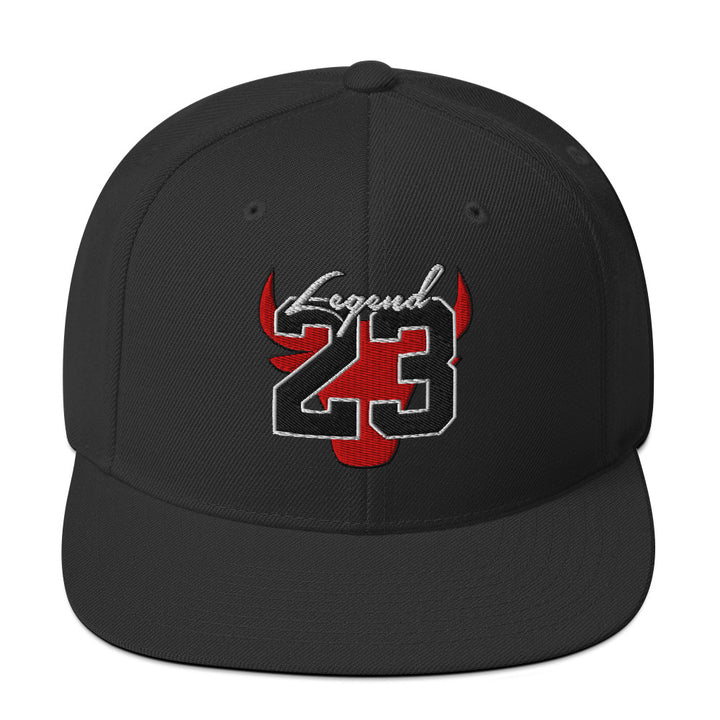 Legend 23 Tribute Embroidered Snapback Hat in Black, front view | Infinite1