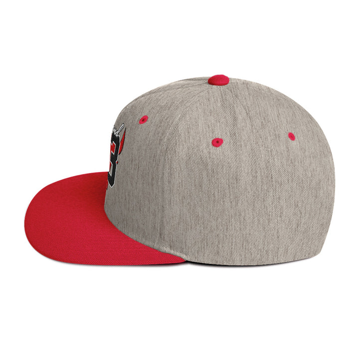 Legend 23 Tribute Embroidered Snapback Hat in Heather Grey and Red, left side view | Infinite1