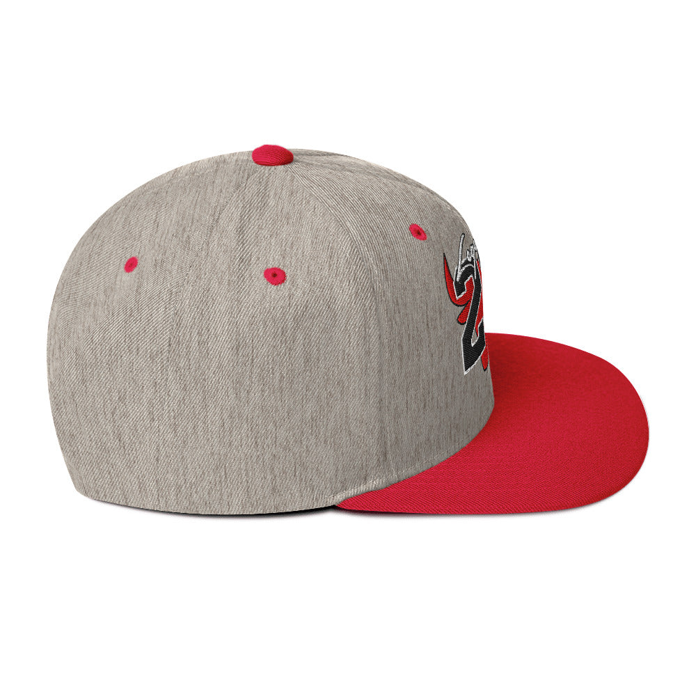 Legend 23 Tribute Embroidered Snapback Hat in Heather Grey and Red, right side view | Infinite1