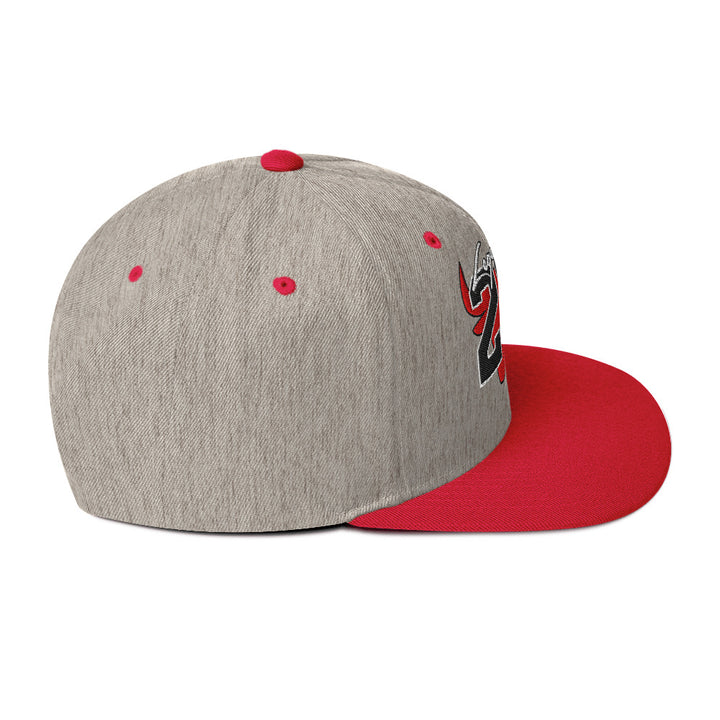 Legend 23 Tribute Embroidered Snapback Hat in Heather Grey and Red, right side view | Infinite1