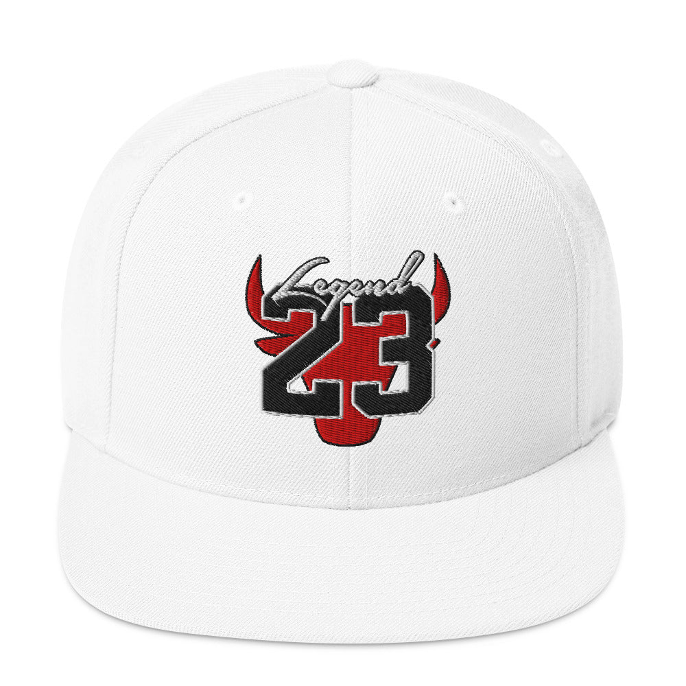 Legend 23 Tribute Embroidered Snapback Hat in White, front view | Infinite1
