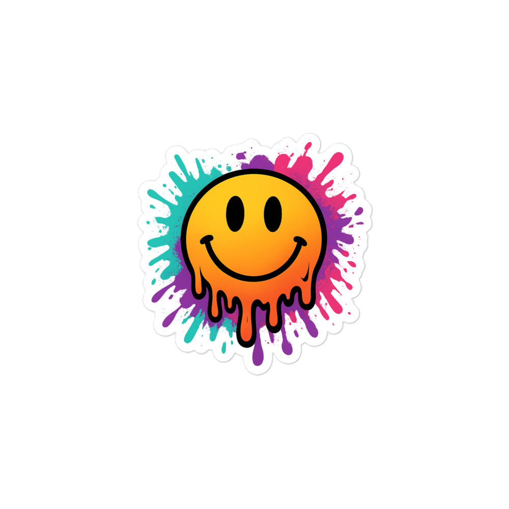 Melting Smiley Face Bubble-Free Sticker, 3" x 3"