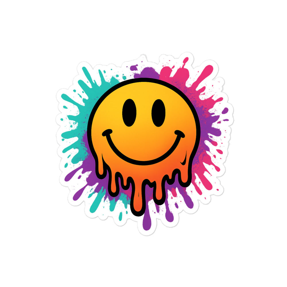 Melting Smiley Face Bubble-Free Sticker, 4" x 4"