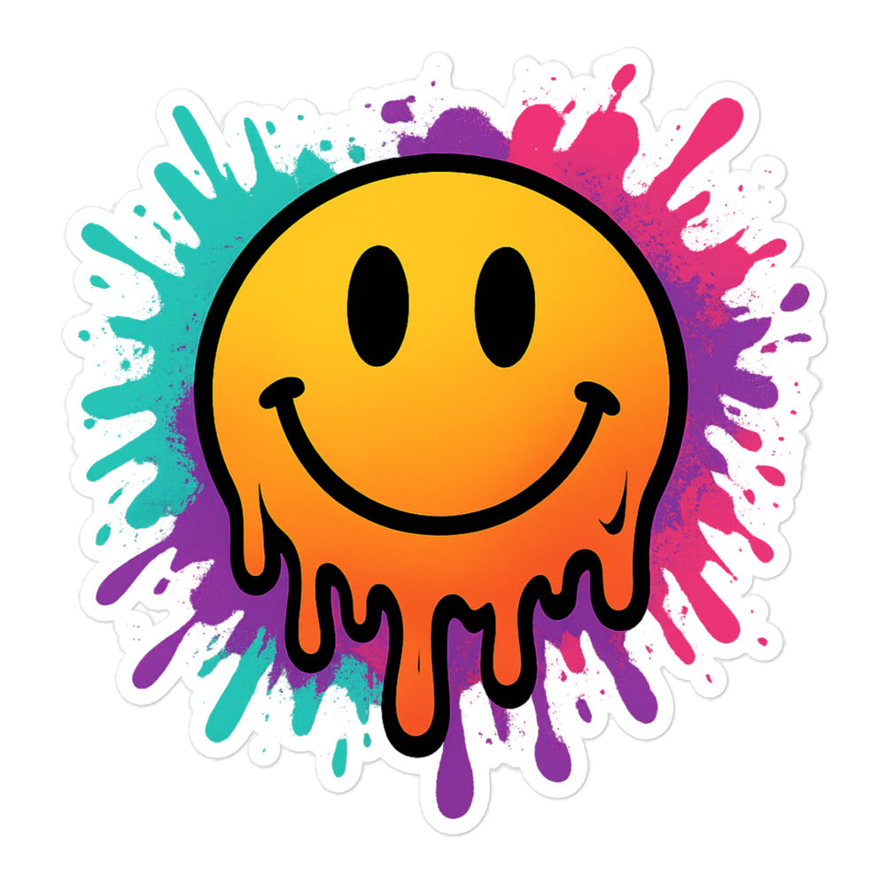 Melting Smiley Face Bubble-Free Sticker, 5.5" x 5.5"