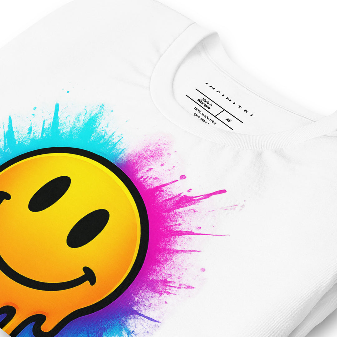 Melting Smiley Face Graphic Tee, folded front left view.