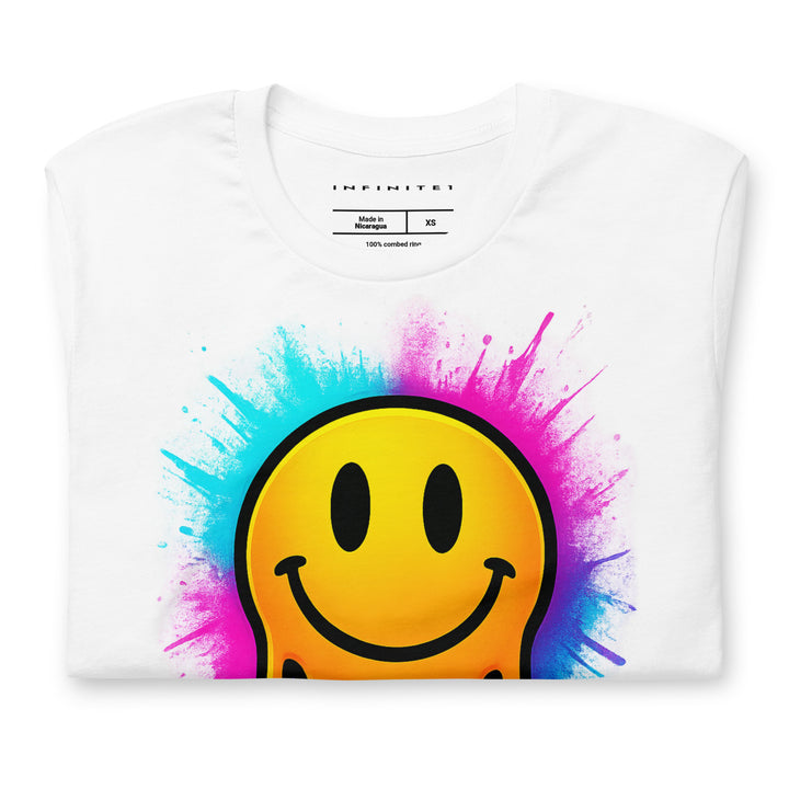 Melting Smiley Face Graphic Tee, folded front view.