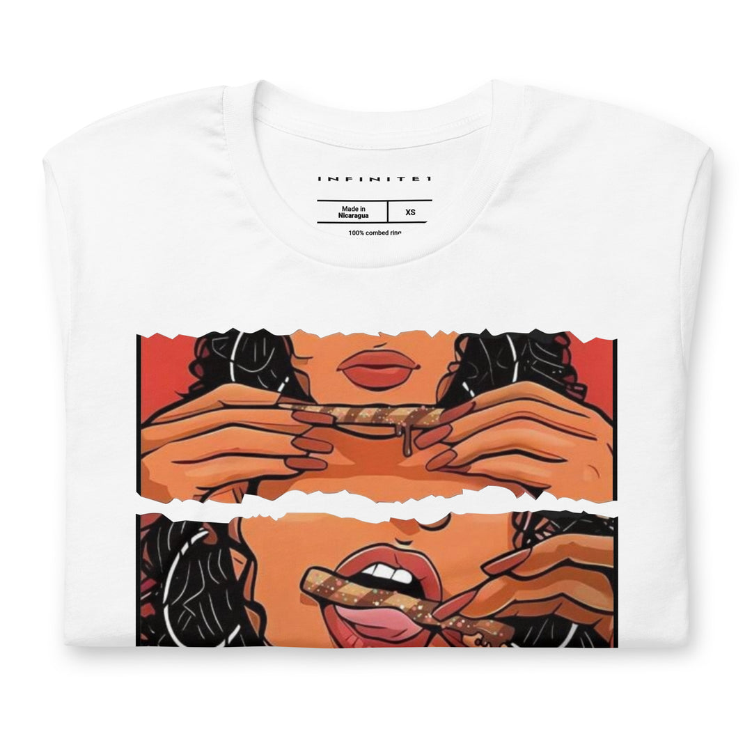 Men's Candy Girl Culture Theme Graphic Tee, folded front view.